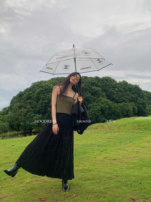 Autumn is new! [Fire HOODRESS] Korean design sense stitching pleated skirt 22365# JHY