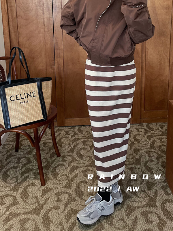 【RAINBOW】Striped Slit Skirt 02110