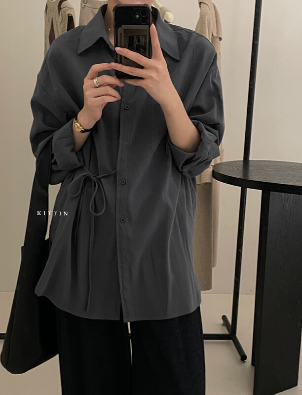 【KITTIN】Korean style lace-up pocket shirt 8673