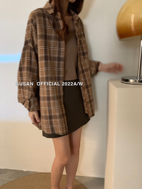 New in autumn! [SUSAN] Korean version of retro plaid shirt short jacket (single jacket) 81379# LSW