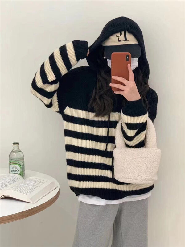 New in autumn! [SUSAN] Hooded Loose Striped Pullover Sweater 81779# LSW