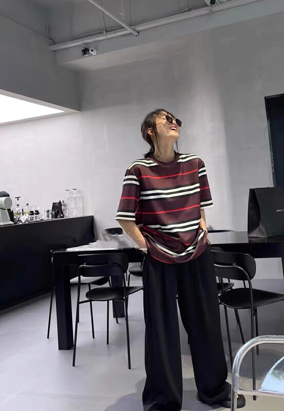 [RAINBOW] Featured striped big-name simple T short-sleeved T-shirt drag sister must enter 8898