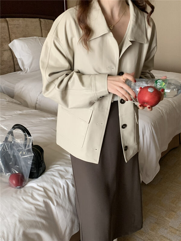 Autumn is new! [FEIDING&NEW POST] textured all-match breasted all-match leather jacket NP838# CLS