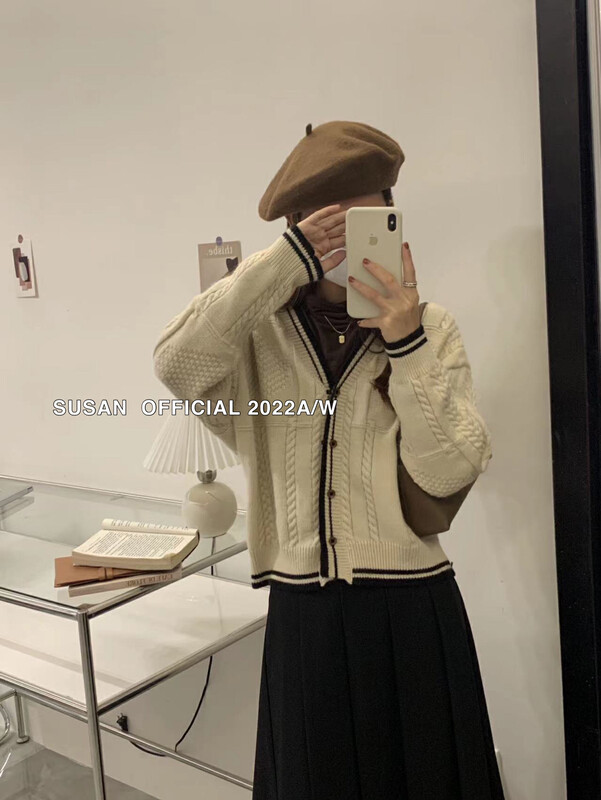New in autumn! [SUSAN] Lazy loose knitted cardigan with contrasting edge 81675# LSW