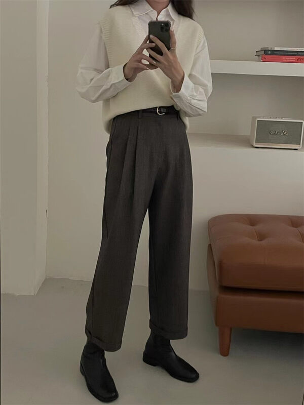 New in autumn! [FEIDING] Versatile fashion retro wide-leg casual pants 3763# CLS