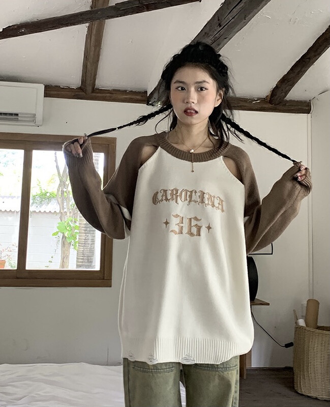 New in autumn!【LAB EEDA】Fashion casual American style off-the-shoulder knitted sweater M31848# OZQ