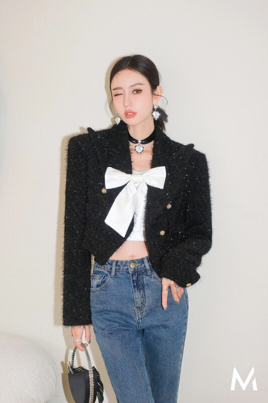 [ALLA EMELIA] Niche Haute Couture Small Fragrance Black Lapel Short Top Short Jacket S2035