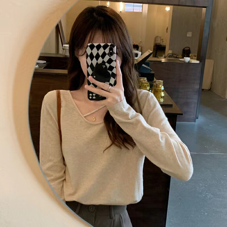 New in autumn! [Fire Music] Casual Design Sweater Loose Long Sleeves Gentle Inside Knit Sweater 1325# WTT