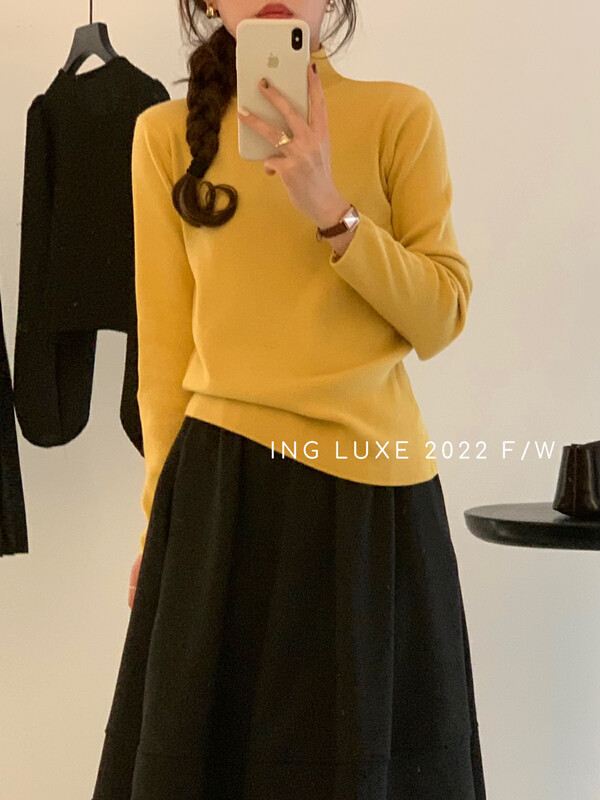 【ING】Korean version basic all-match solid color layered bottoming shirt w3795