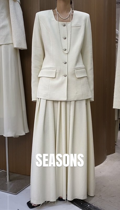 Autumn is new! [SEASONS] Square collar temperament single-breasted suit jacket + pleated slim skirt suit 66150# XYJ
