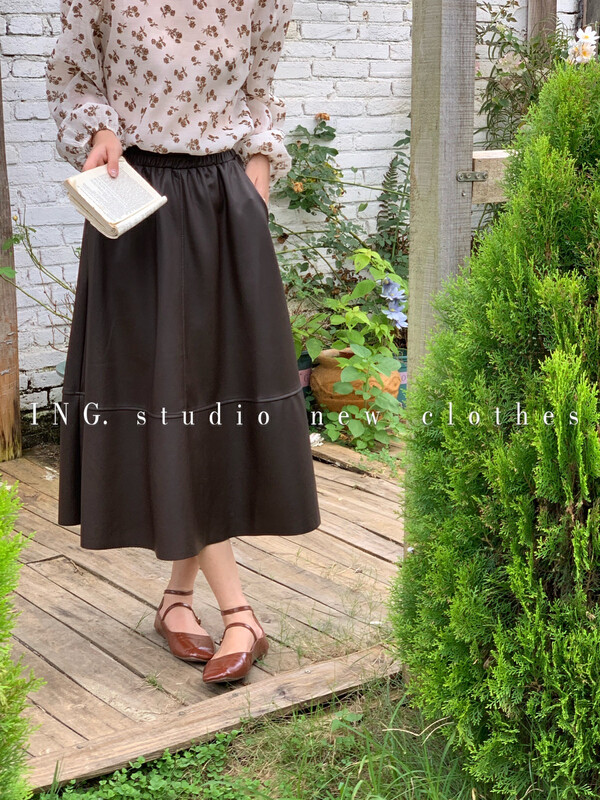 [ING] Matte Leather High Waist A-Line Puff Skirt 8010