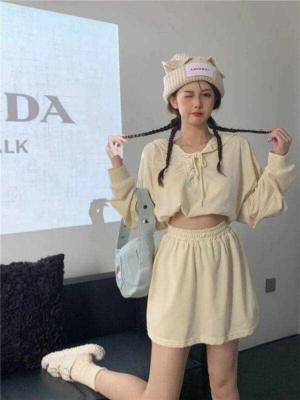 New in autumn! [JULIA] Hooded Sweater + Elastic Waist Casual Skirt Suit 1235# PCZ