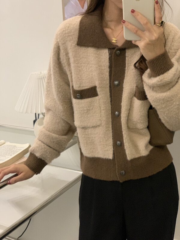 New in autumn! [SUSAN] Contrast color lapel commuter knitted cardigan 81623# LSW