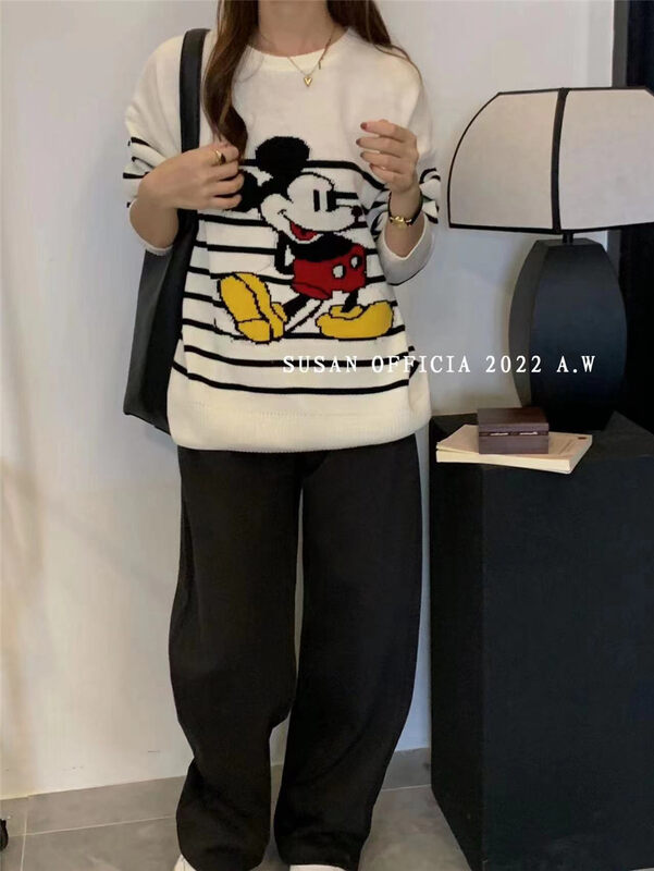 New in Autumn! [SUSAN] Striped Mickey Mouse Pullover Warm Sweater 81726# LSW