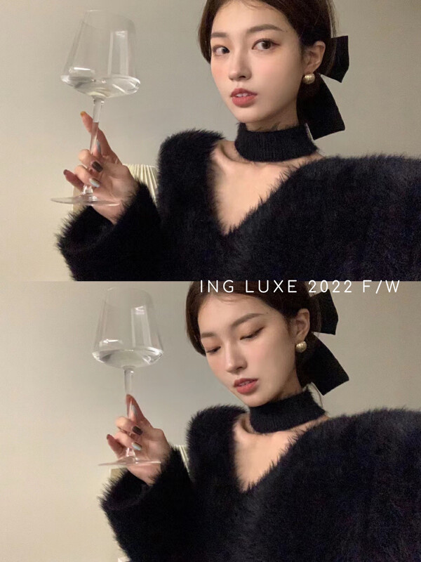【ING】Lazy mink velvet halter neck sweater w3779