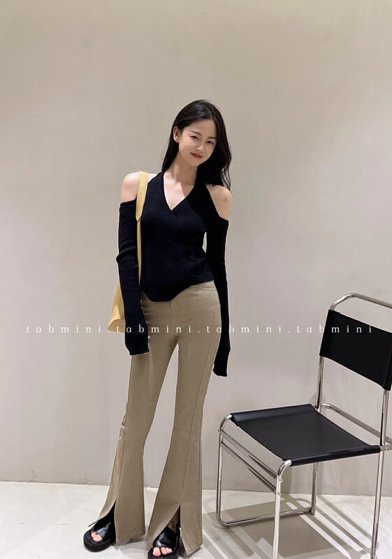 New in autumn!【TABMINI】Little woman halter neck slim fit sweater Q15295-A# WPL