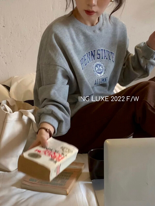 【ING】Korean Versatile Alphabet Print Pullover Sweater 8060# FHX