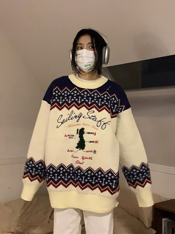 New in autumn!【LAB EEDA】Fashion and casual retro print all-match warm sweater M31581# OZQ
