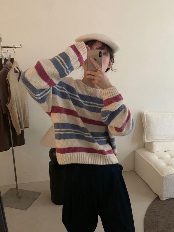 New in autumn!【SUSAN】Korean striped all-match warm sweater 81722# LSW