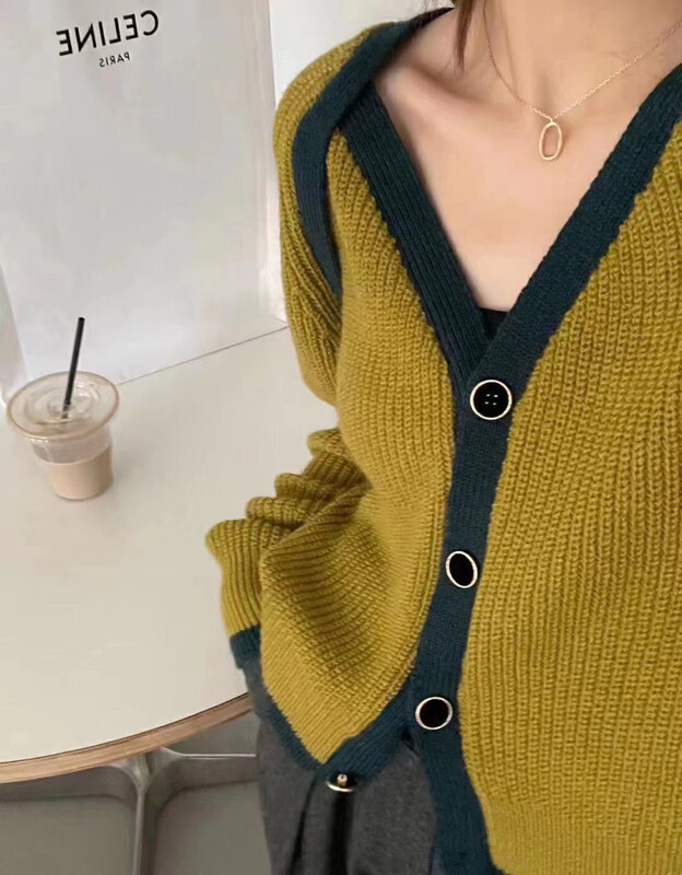 New in autumn! [SUSAN] V-neck contrast color edge raglan sleeve knitted cardigan 81637# LSW