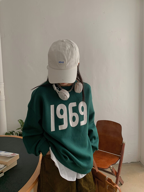 【RAINBOW】Explosive 1969 Alphabet Print Composite Sweater 08505# FHX
