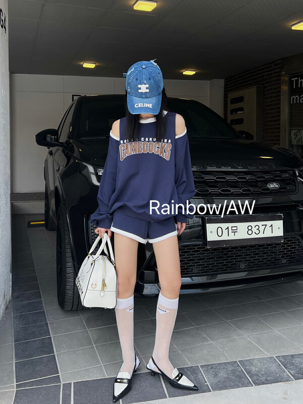 [RAINBOW] Explosive Spice Girl Alphabet Leaky Shoulder Sports Suit 28783