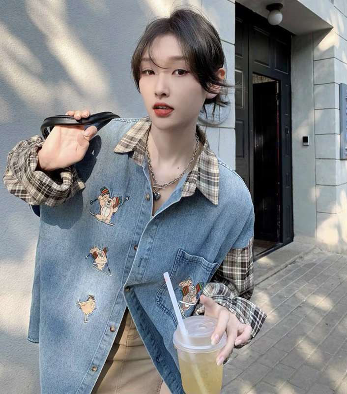 New in autumn!  【LAB EEDA】Fashion and casual plaid stitching shirt C62525# OZQ