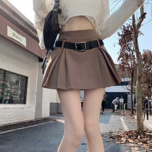 Real shot real price High waist slim all-match short skirt casual A-line pleated skirt