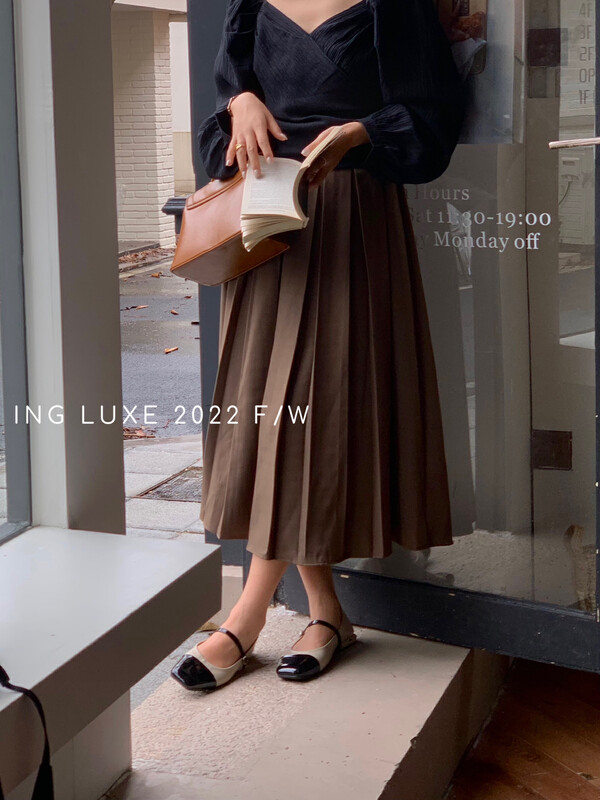 【ING】High waist all-match a-line pleated skirt 8067