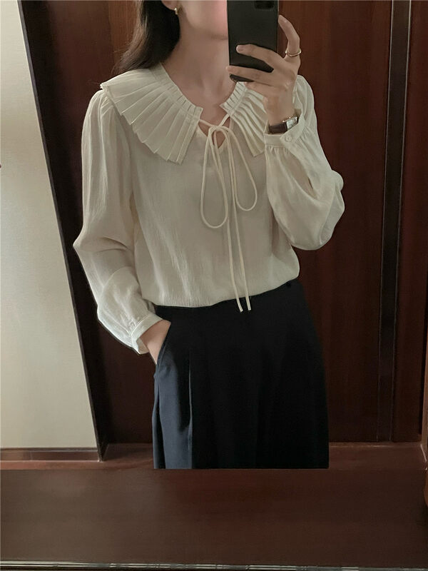 New in autumn!【FEIDING】Small fresh and simple all-match lace-up shirt YS1-8527# CLS