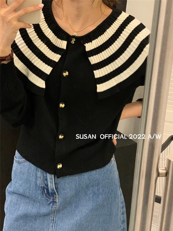 New in early autumn! [SUSAN] niche versatile color-block knitted sweater 2206# LSW