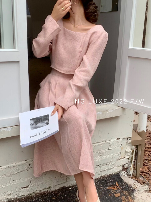 [ING] Korean high-end temperament simple pleated skirt suit 8115