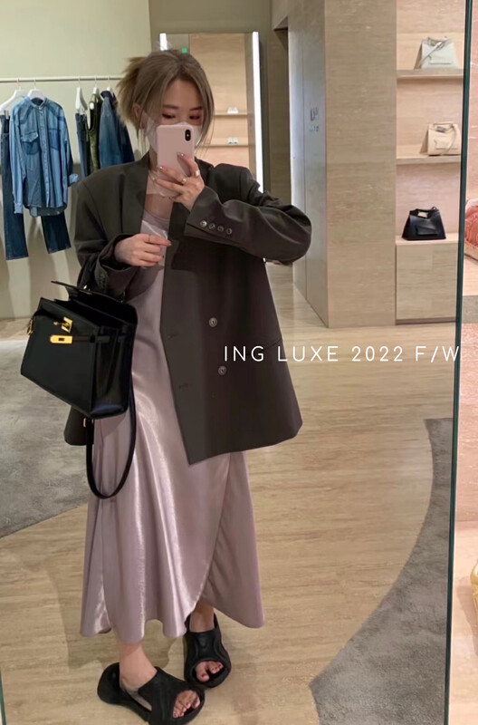【ING】Korean style satin drape senior vest dress 9295