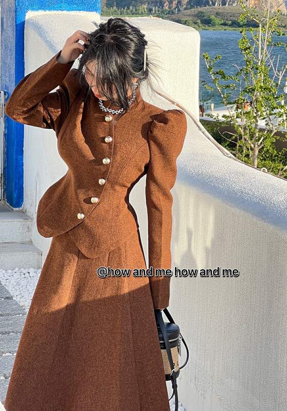 New in early autumn!【 HOW AND ME Cheng Xi】New Chinese retro oblique short jacket + mid-length elegant half-length suit 5052# LSL