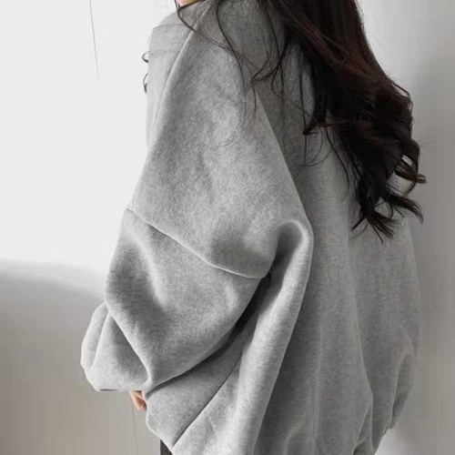 Plus velvet thick thin sweater women's Korean version loose autumn and winter simple letter pullover round neck coat top trendy