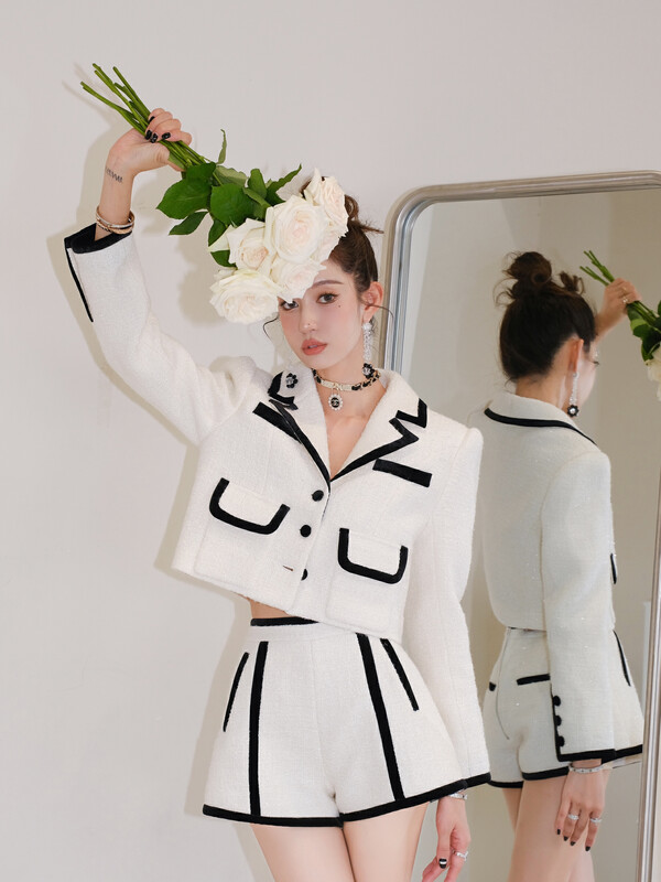 [ALLA EMELIA] Niche Haute Couture Small Fragrance Classic Edge Design Jacket Short Suit T1622