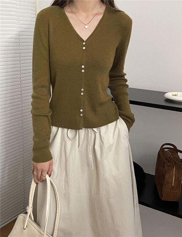 New 15 Colors for Autumn!【FEIDING&NEW POST】V-neck Versatile Breasted Textured Knit Cardigan NP335# CLS