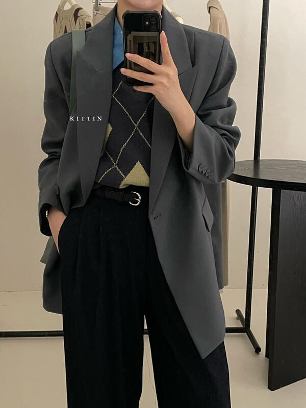 【KITTIN】Korean version of exquisite twill bag button suit 0333