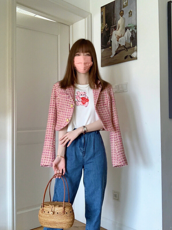 【ALLA EMELIA】Nice high-end small fragrance pink woven short coat S2373