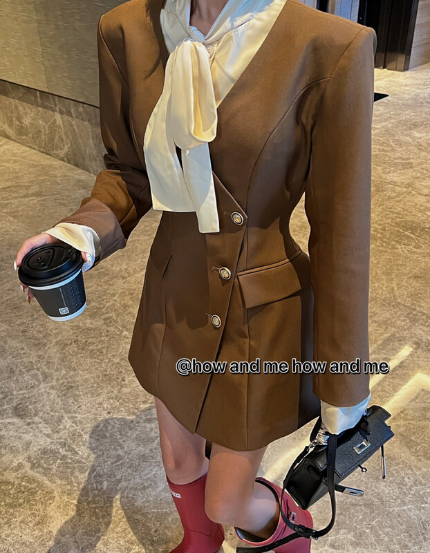 New in autumn!【 HOW AND ME Cheng Xi】Temperament fake two-piece commuter waist dress 5083# CQW