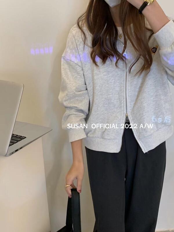 Autumn is new! [SUSAN] Embroidered Logo Loose Zipper Sweater Short Jacket (Only Jacket) 81578# LSW