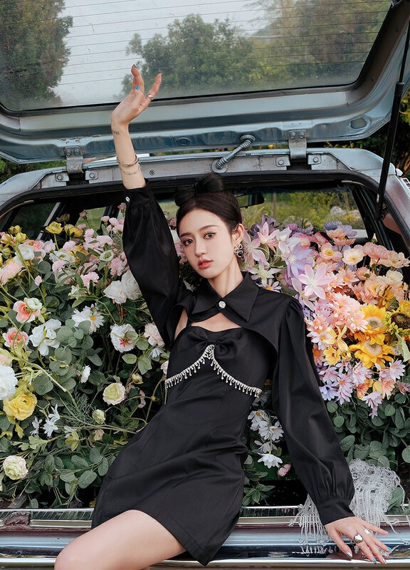 [ALLA EMELIA] Niche advanced custom heavy industry beaded suspender skirt shawl two-piece suit T2115