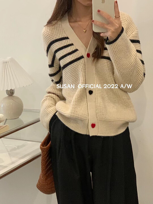 New in autumn! [SUSAN] striped color button knitted cardigan 81676# LSW