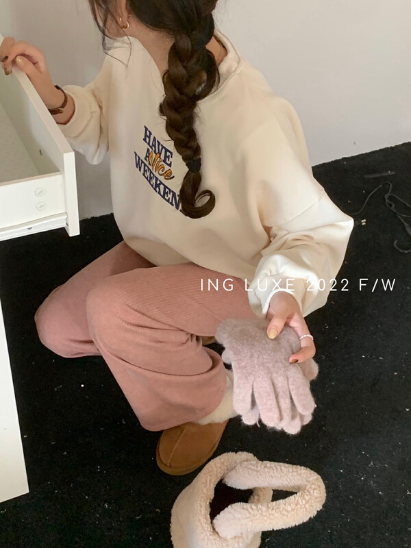 【ING】Loose Casual Letter Print Pullover Sweater 8171