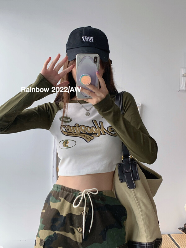 【RAINBOW】Hot Girl Short Shirt with Shoulder Sleeves 08353
