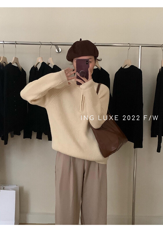 【ING】Lazy Wind Turtleneck Zip Pullover Sweater w3713