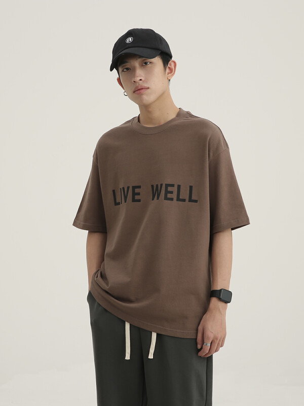 [TPY] 320g heavy flocking printed all-match alphabet short-sleeved T-shirt 8833# ZZL