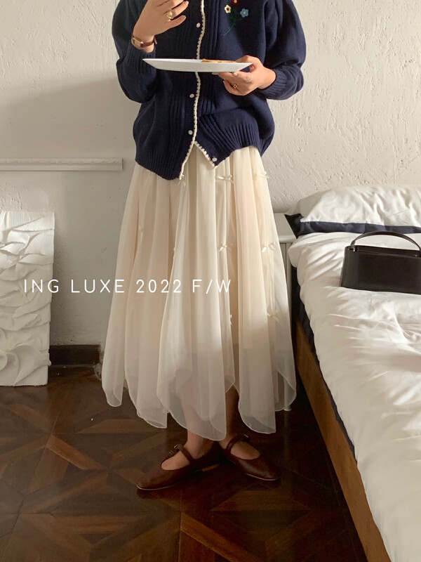 【ING】Gentle high waist A-line butterfly fairy skirt 8077