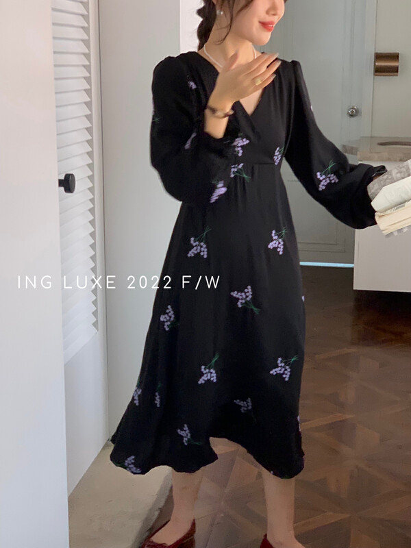 【ING】V-neck print dress 9315