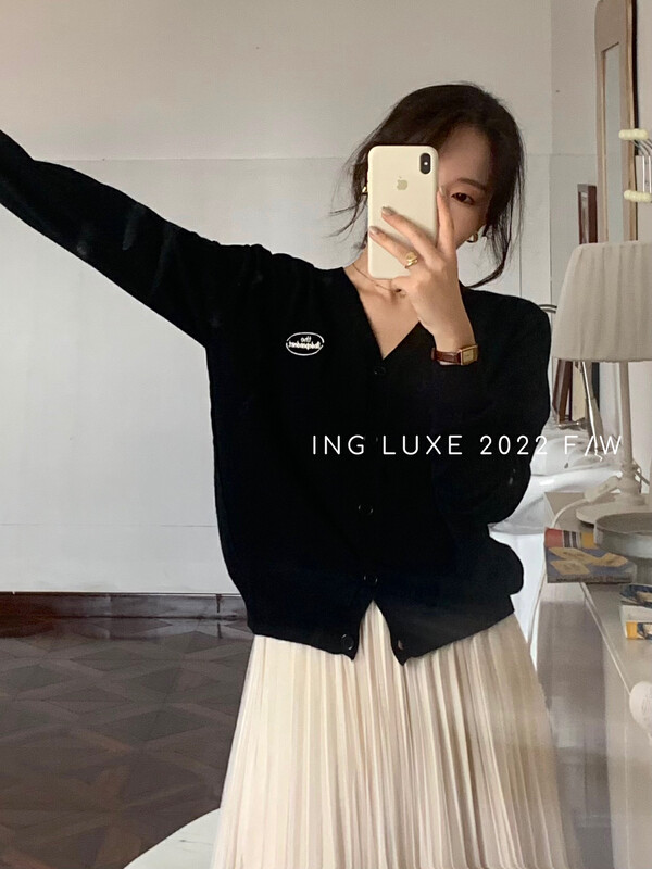 【ING】Korean college style all-match embroidered knitted cardigan w3761